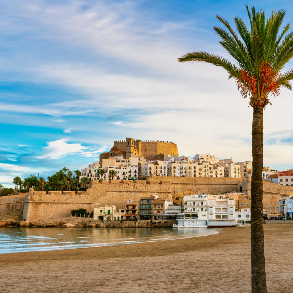 View of the town and castle from the beach