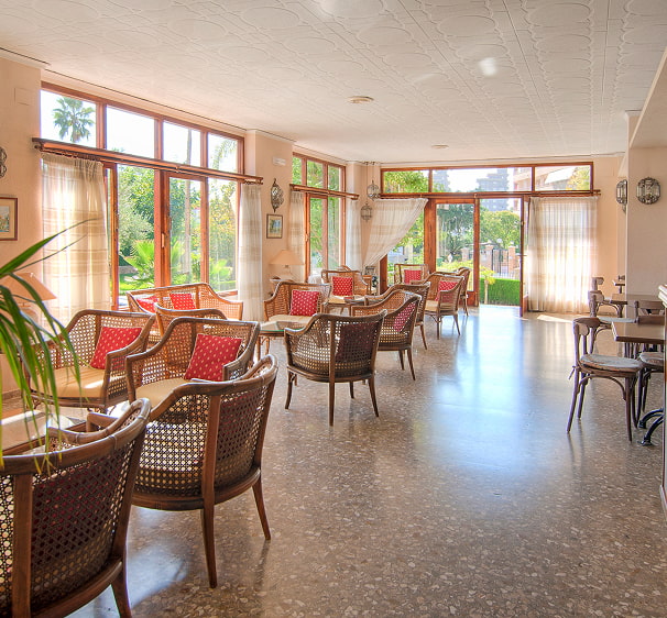 Bar area at Hotel Vista Alegre, overlooking the gardens